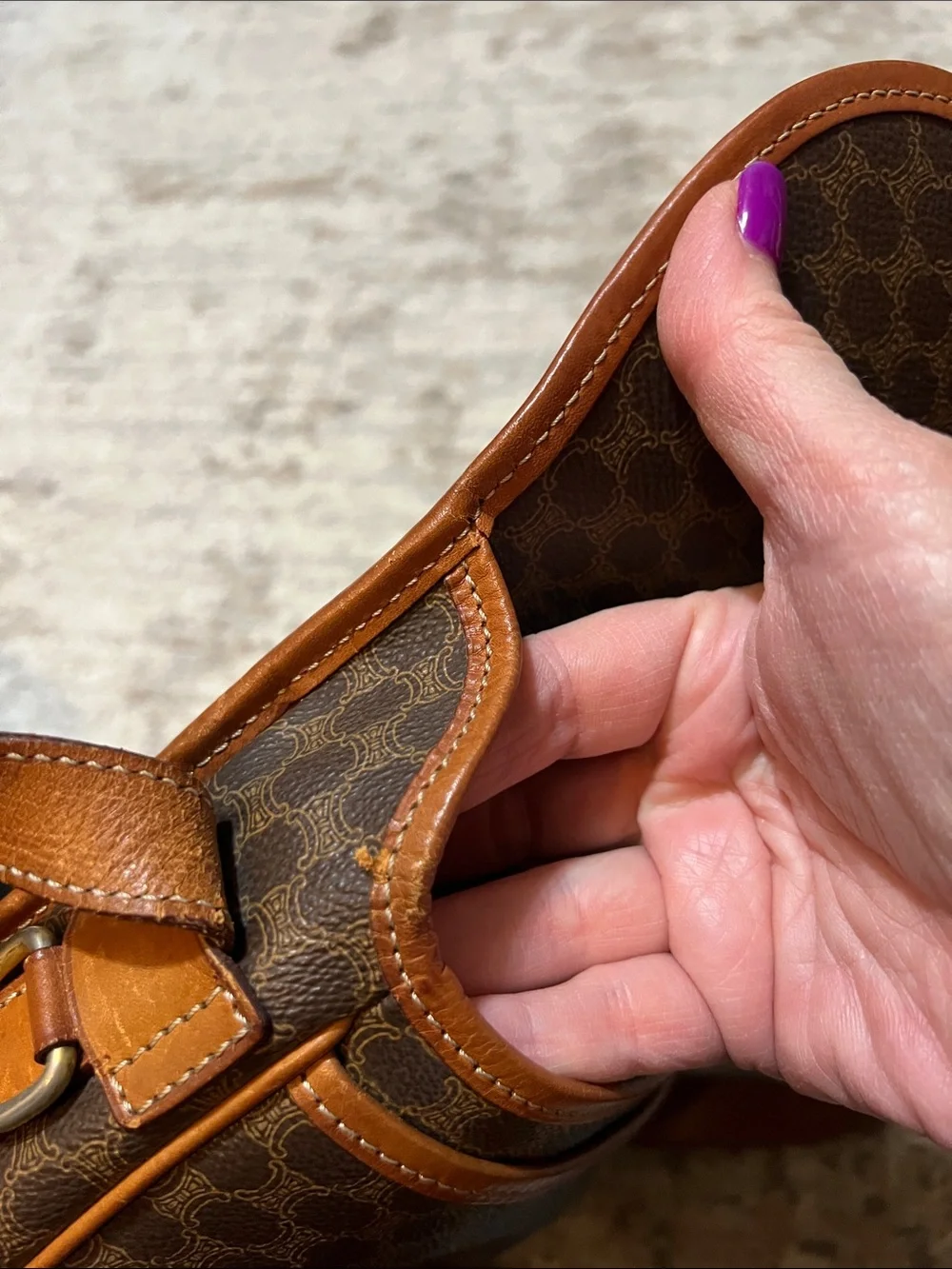Authentic Celine Brown Monogram Crossbody Bag with Tan Leather Trim - Picture 14 of 16